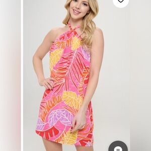 #164 NWOT. Renee C. Pink and Orange Leaf Kids One Piece. Amazing Colors